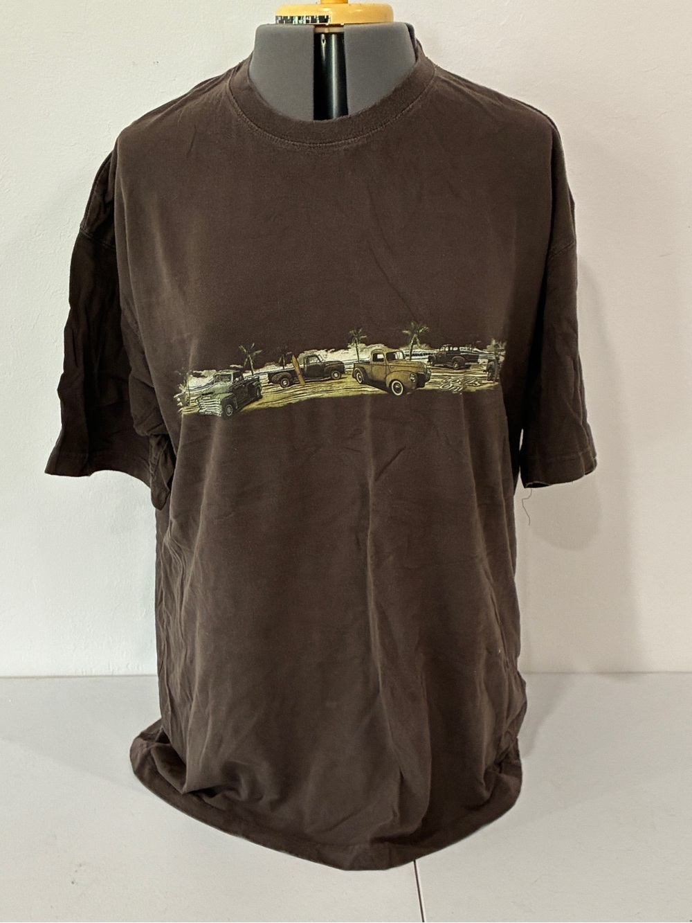 Newport Blue Graphic T-Shirt Brown XXL Vintage Truck Beach Palm Trees Crewneck